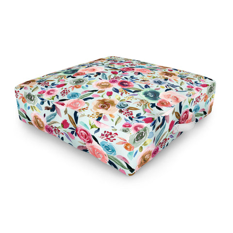Ninola Design Sweet Romance Flowers Blue Outdoor Floor Cushion