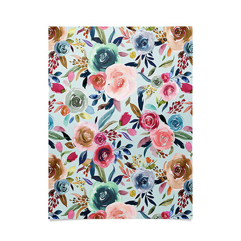 Ninola Design Sweet Romance Flowers Blue Poster