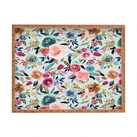 Ninola Design Sweet Romance Flowers Blue Rectangular Tray