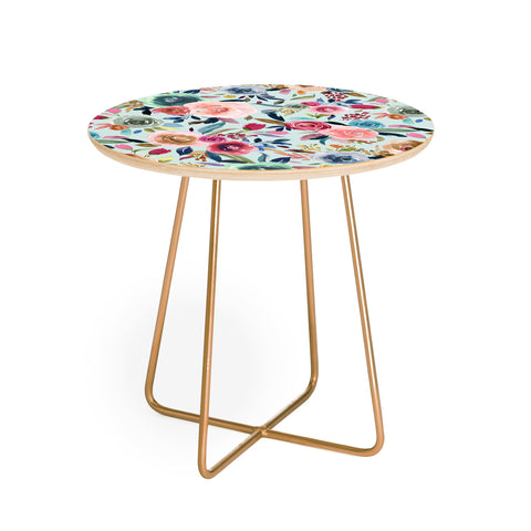 Ninola Design Sweet Romance Flowers Blue Round Side Table