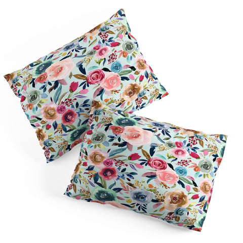 Ninola Design Sweet Romance Flowers Blue Pillow Shams