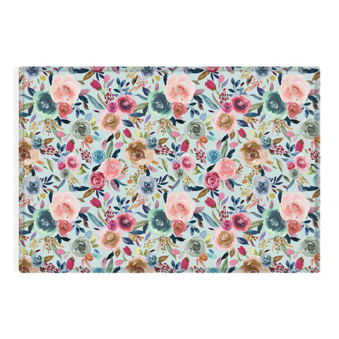 Ninola Design Sweet Romance Flowers Blue Outdoor Rug