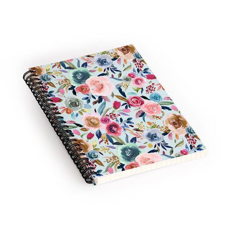 Ninola Design Sweet Romance Flowers Blue Spiral Notebook