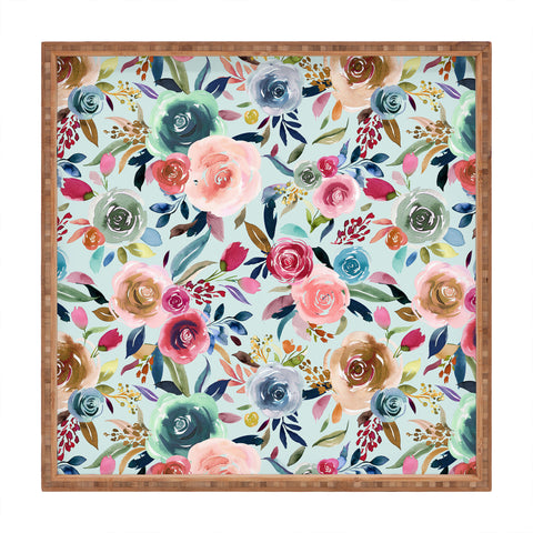 Ninola Design Sweet Romance Flowers Blue Square Tray