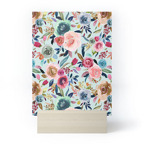Ninola Design Sweet Romance Flowers Blue Mini Art Print