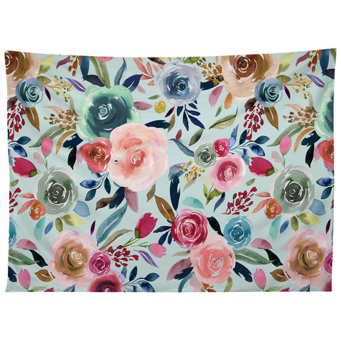 Ninola Design Sweet Romance Flowers Blue Tapestry