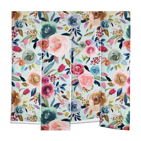 Ninola Design Sweet Romance Flowers Blue Wall Mural