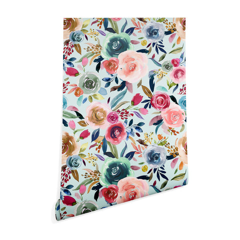 Ninola Design Sweet Romance Flowers Blue Wallpaper