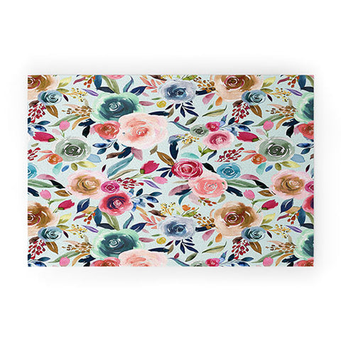 Ninola Design Sweet Romance Flowers Blue Welcome Mat