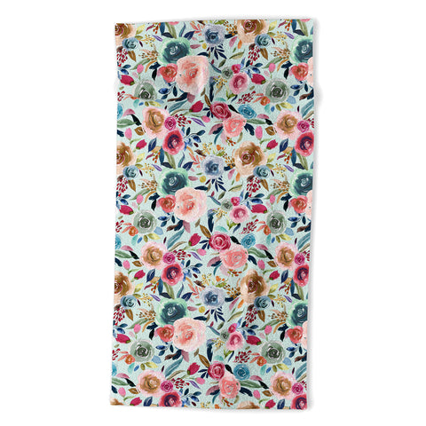 Ninola Design Sweet Romance Flowers Blue Beach Towel