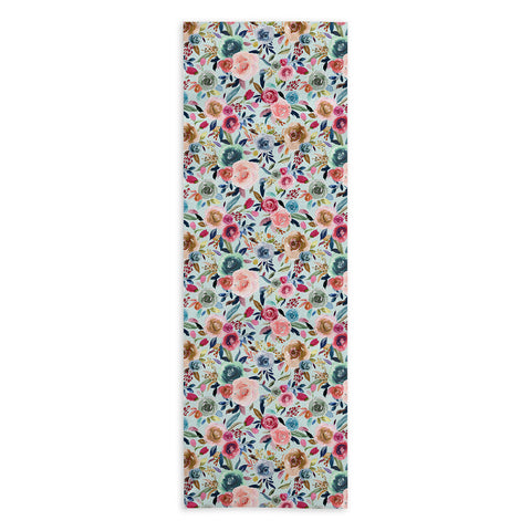 Ninola Design Sweet Romance Flowers Blue Yoga Towel