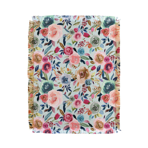 Ninola Design Sweet Romance Flowers Blue Throw Blanket