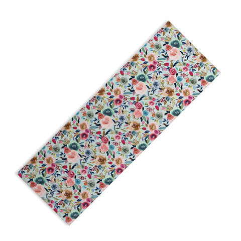 Ninola Design Sweet Romance Flowers Blue Yoga Mat