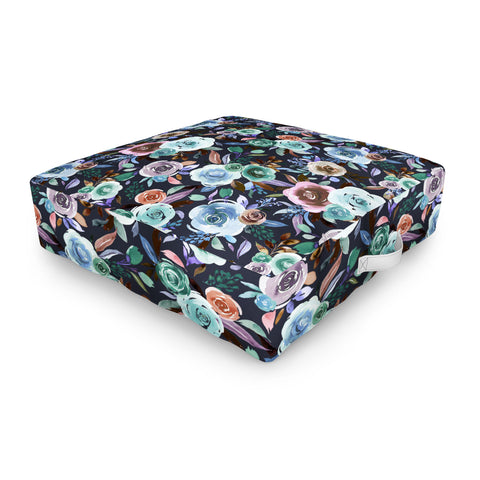 Ninola Design Sweet Romance Flowers Navy Outdoor Floor Cushion