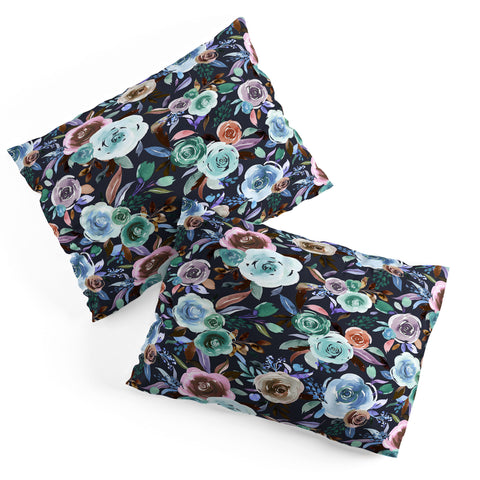 Ninola Design Sweet Romance Flowers Navy Pillow Shams
