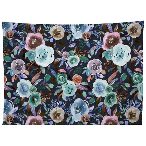 Ninola Design Sweet Romance Flowers Navy Tapestry