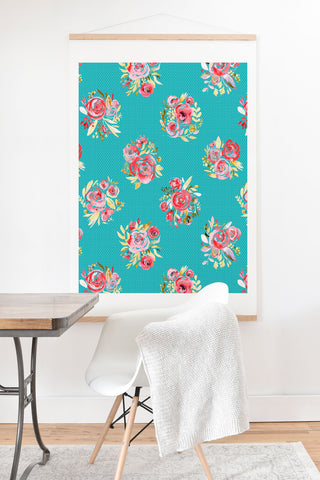 Ninola Design Sweet Roses Blooms Blue Art Print And Hanger