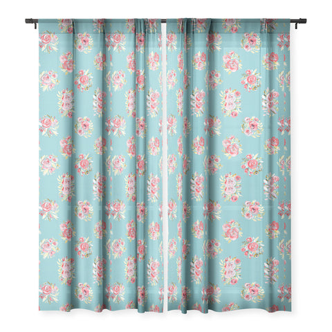 Ninola Design Sweet Roses Blooms Blue Sheer Window Curtain