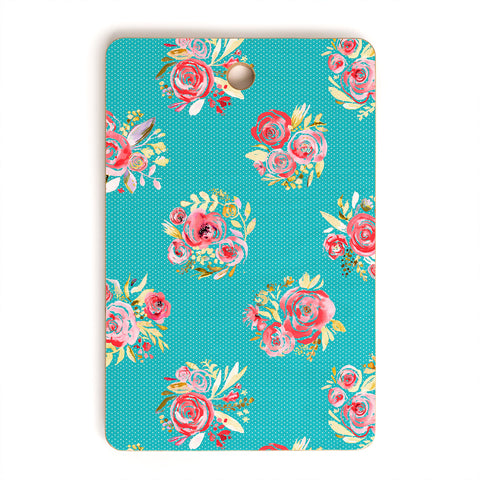 Ninola Design Sweet Roses Blooms Blue Cutting Board Rectangle