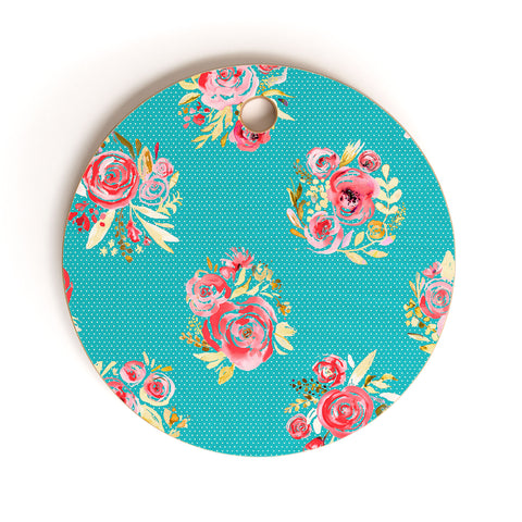 Ninola Design Sweet Roses Blooms Blue Cutting Board Round