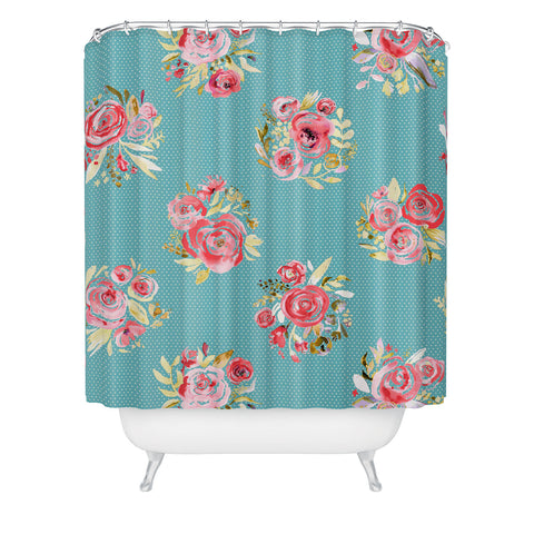 Ninola Design Sweet Roses Blooms Blue Shower Curtain