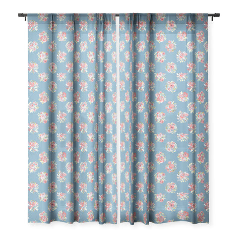Ninola Design Sweet roses bouquet blue denim Sheer Window Curtain