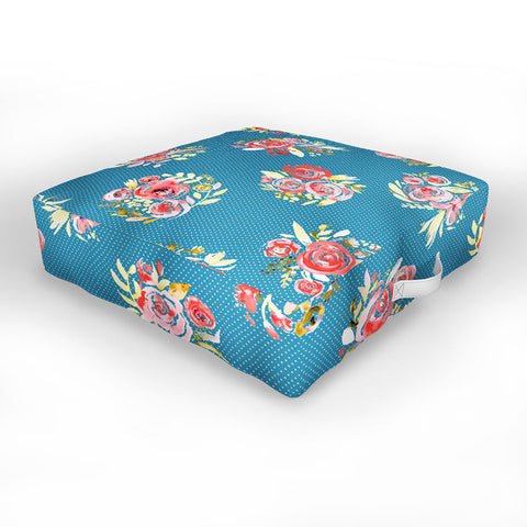 Ninola Design Sweet roses bouquet blue denim Outdoor Floor Cushion