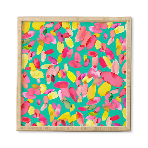 Ninola Design Teal flower petals abstract stains Framed Wall Art