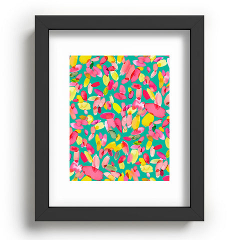 Ninola Design Teal flower petals abstract stains Recessed Framing Rectangle