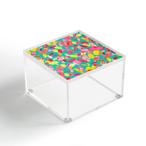 Ninola Design Teal flower petals abstract stains Acrylic Box