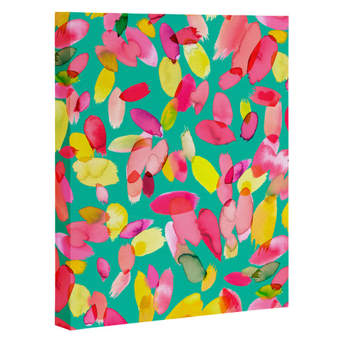 Ninola Design Teal flower petals abstract stains Art Canvas