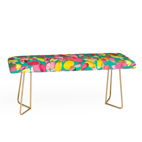 Ninola Design Teal flower petals abstract stains Bench