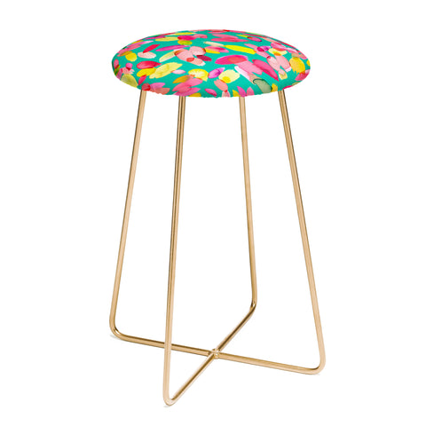 Ninola Design Teal flower petals abstract stains Counter Stool