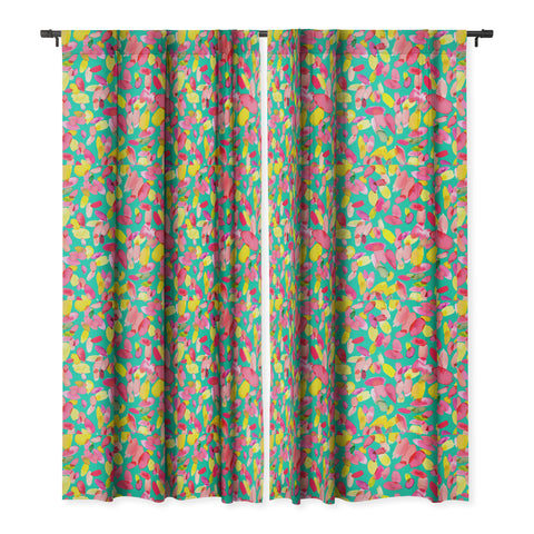 Ninola Design Teal flower petals abstract stains Blackout Window Curtain