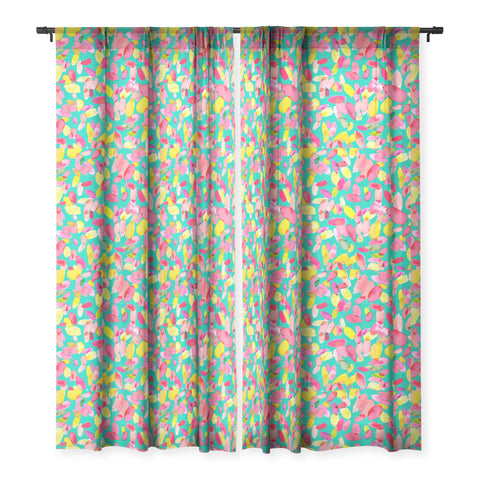 Ninola Design Teal flower petals abstract stains Sheer Window Curtain