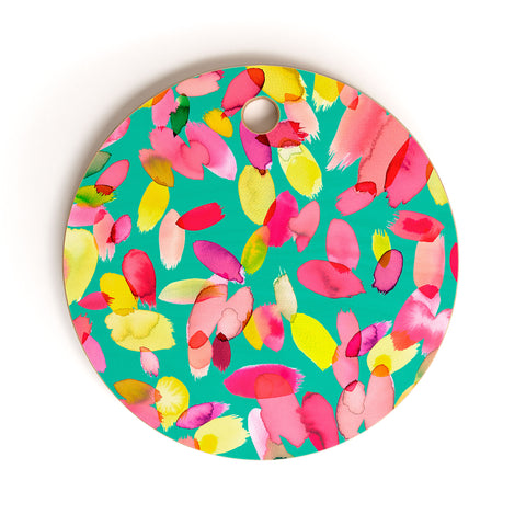 Ninola Design Teal flower petals abstract stains Cutting Board Round