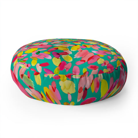 Ninola Design Teal flower petals abstract stains Floor Pillow Round