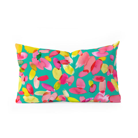 Ninola Design Teal flower petals abstract stains Oblong Throw Pillow