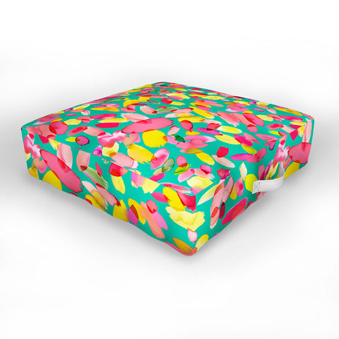 Ninola Design Teal flower petals abstract stains Outdoor Floor Cushion