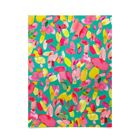 Ninola Design Teal flower petals abstract stains Poster