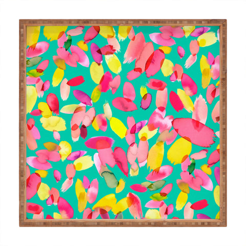 Ninola Design Teal flower petals abstract stains Square Tray