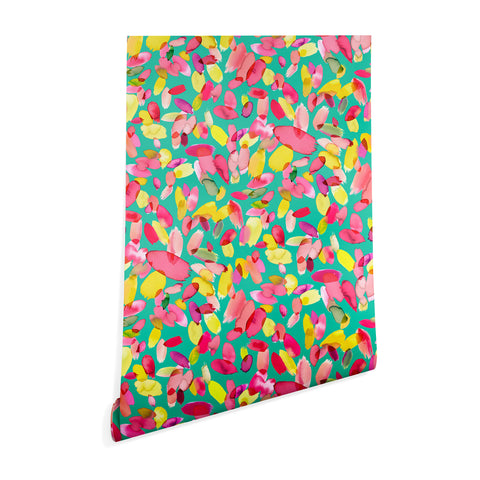 Ninola Design Teal flower petals abstract stains Wallpaper