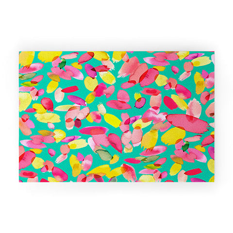 Ninola Design Teal flower petals abstract stains Welcome Mat