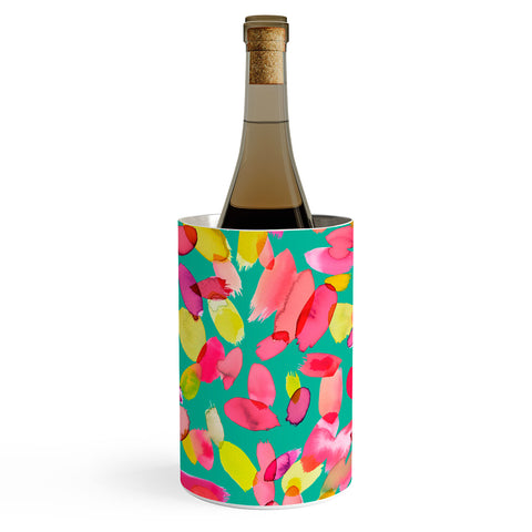 Ninola Design Teal flower petals abstract stains Wine Chiller