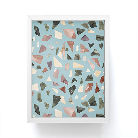 Ninola Design Terrazzo Mineral Watercolor Blue Framed Mini Art Print
