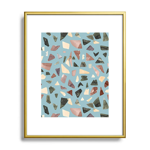 Ninola Design Terrazzo Mineral Watercolor Blue Metal Framed Art Print