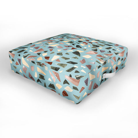 Ninola Design Terrazzo Mineral Watercolor Blue Outdoor Floor Cushion