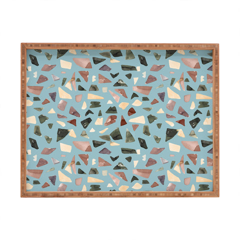 Ninola Design Terrazzo Mineral Watercolor Blue Rectangular Tray