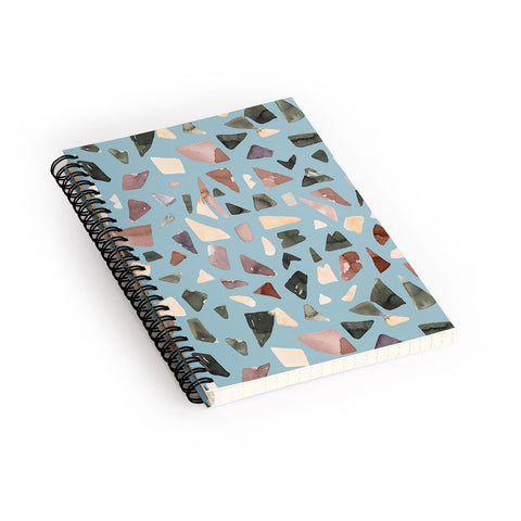 Ninola Design Terrazzo Mineral Watercolor Blue Spiral Notebook