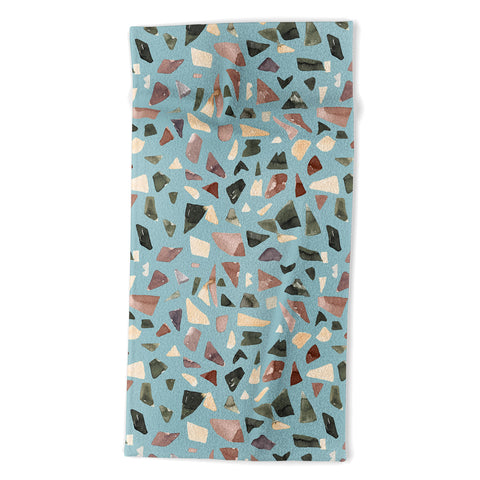 Ninola Design Terrazzo Mineral Watercolor Blue Beach Towel